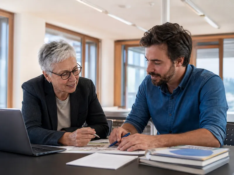 Zwei Personen arbeiten gemeinsam in einer Verwaltung